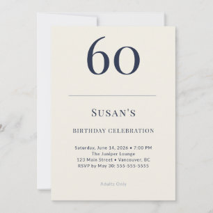 Classic Navy & Cream 60th Birthday Celebration Invitation