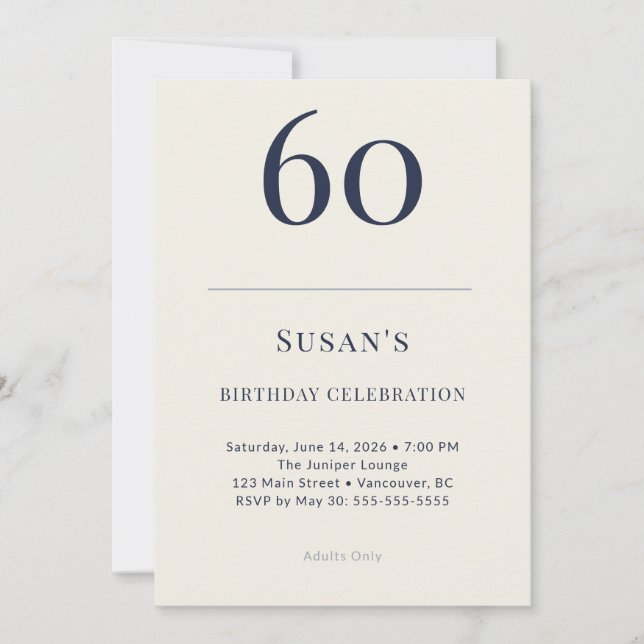 Classic Navy & Cream 60th Birthday Celebration Invitation (Front)