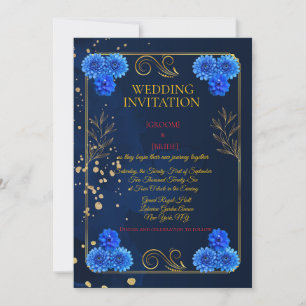 Classic Navy Floral Wedding Invite Template