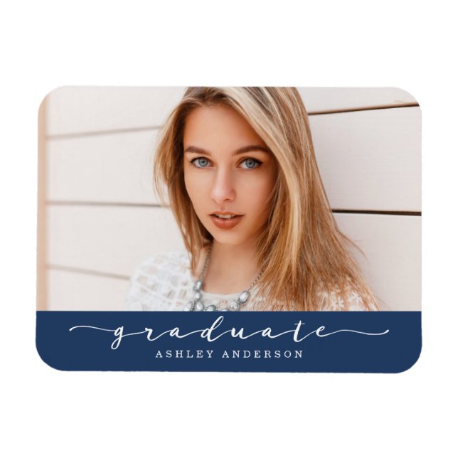 Classic Navy Graduation Photo Magnet (Horizontal)