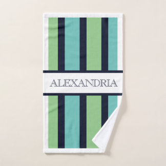 Classic Navy & Green Sage Family Monogrammed Bath Towel Set