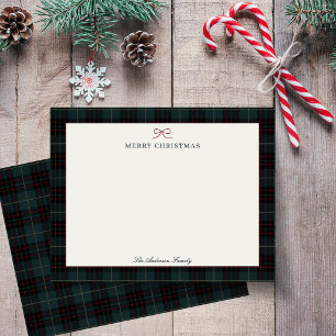 Classic Navy Green Tartan Plaid Christmas Card