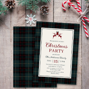 Classic Navy Green Tartan Plaid Christmas Party Invitation
