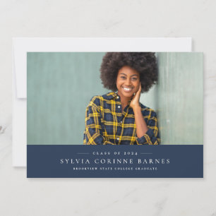 Classic navy horizontal graduation announcement
