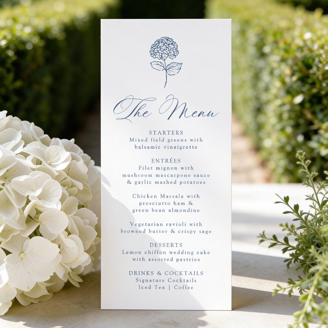 Classic Navy Hydrangea Wedding Menu (Creator Uploaded)