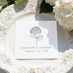 Classic Navy Hydrangea Wedding Napkin