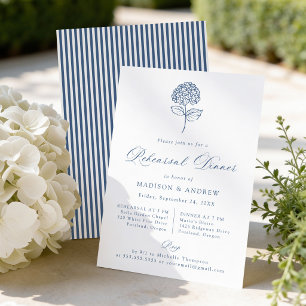 Classic Navy Hydrangea Wedding Rehearsal Dinner Invitation