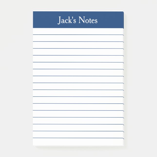 Classic Navy Lined Personalized Post-it Notes (Front)
