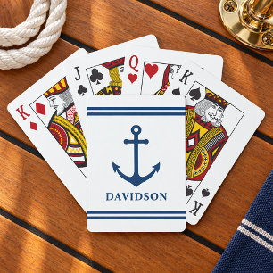 Classic Navy Nautical Anchor Surname Monogram Playing Cards