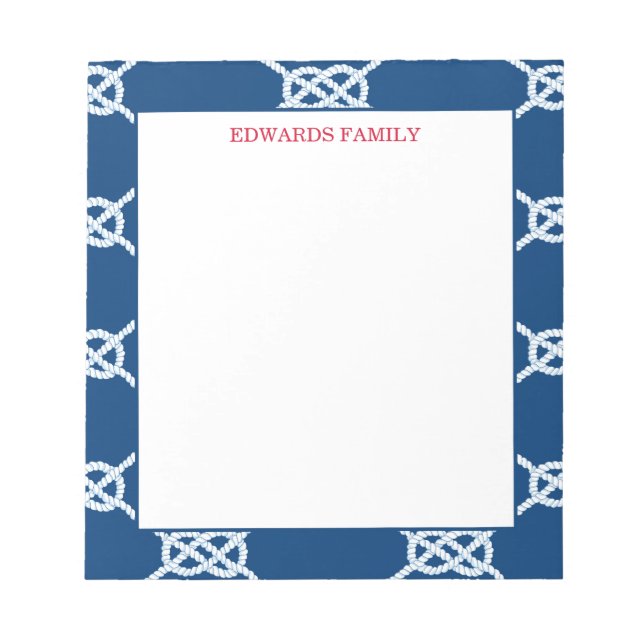 Classic Navy Nautical Knot Pattern Notepad (Front)