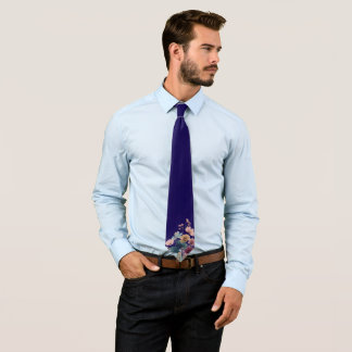 Classic Navy Necktie with Vintage Floral Base