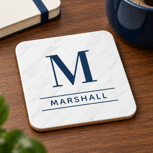 Classic Navy Personalized Family Monogram Initial Coaster