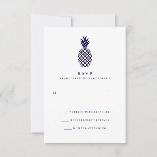 Classic Navy Pineapple Wedding RSVP (Front)