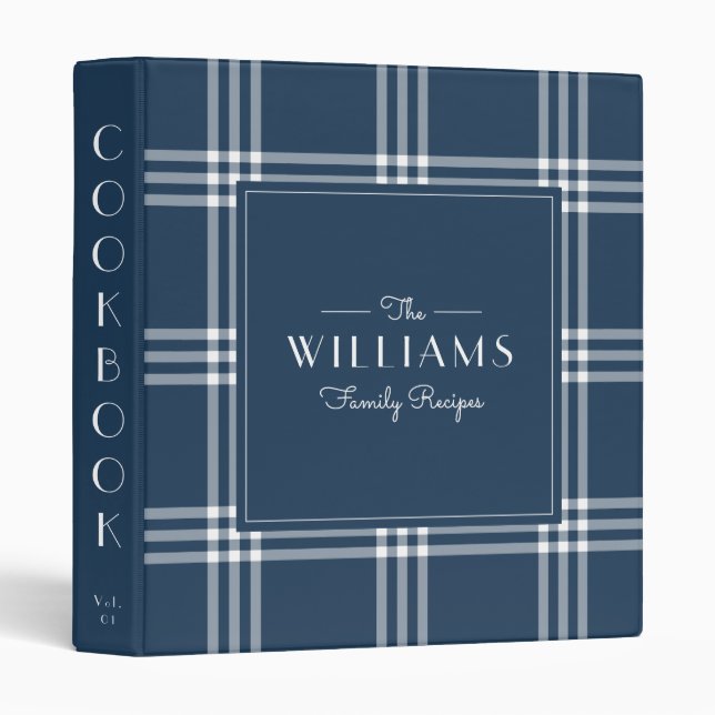 Classic Navy Plaid Family Recipe Cookbook Binder (Front/Spine)