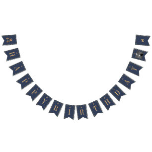 Classic Navy Plaid Teddy Bear Girl Happy Birthday Bunting Flags
