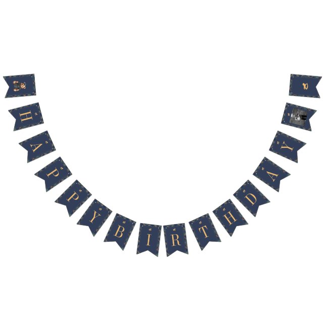 Classic Navy Plaid Teddy Bear Girl Happy Birthday  Bunting Flags (All)