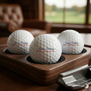 Classic Navy Script Name & Red Line Personalized Golf Balls