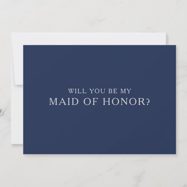 Classic Navy Silver Maid of Honour Proposal Card (Front)