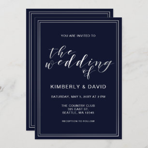 Classic Navy Silver Wedding Invitation