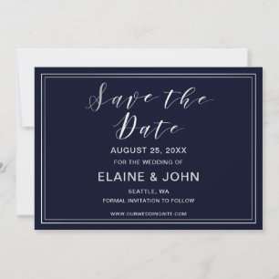 Classic Navy Silver Wedding save the dates Date