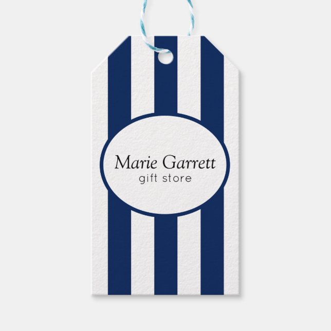 Classic Navy Stripe Business Gift Tags (Front)