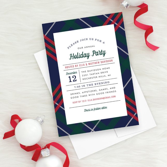 Classic Navy Tartan Plaid Holiday Party Invitation (Creator Uploaded)