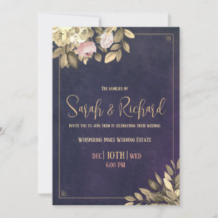 Classic Navy Velvet Botanical Wedding Invitation