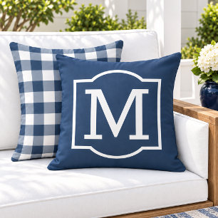 Classic Navy White Bracket Monogram Outdoor Pillow