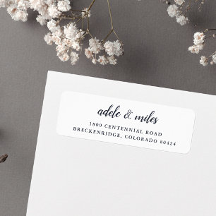 Classic Navy & White Calligraphy Adresse de retour