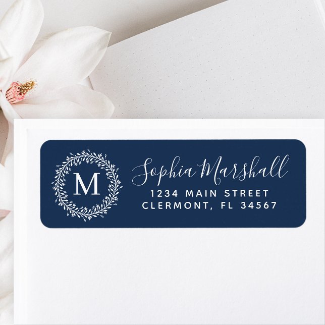 Classic Navy White Monogram Return Address Label (Creator Uploaded)