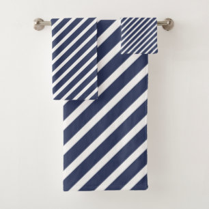 CLASSIC NAVY WHITE STRIPE BATHROOM TOWEL SET