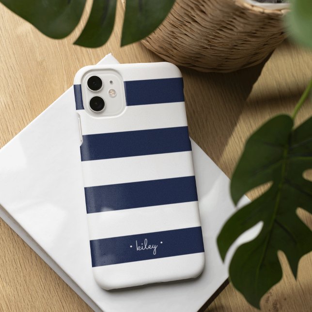 Classic Navy & White Stripe Personalized Case-Mate iPhone Case (Creator Uploaded)