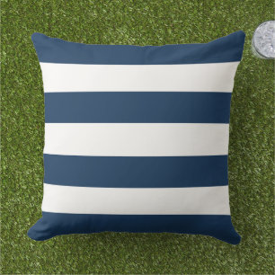 Classic Navy White Wide Horizontal Stripe Outdoor Pillow