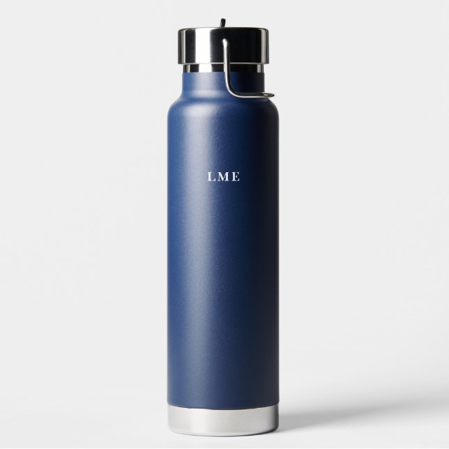 Classic Navy with White Monogram Water Bottle (Left)