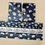 Classic Navy Yellow White Daisy Floral Pattern Wrapping Paper Sheet<br><div class="desc">Hello Sunshine! A playful navy, yellow and white dotted Daisy repeat floral pattern by Allison Steffen for Studio Posies - white and yellow stem daisy flowers on a blue ground! Shop this pattern on a variety of merchandise including home decor, face masks, wall art, stickers, clothing, nursery, stationery and so...</div>