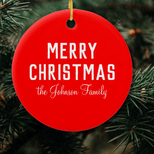 Classic Neon Red Elegant Christmas Ceramic Ornament