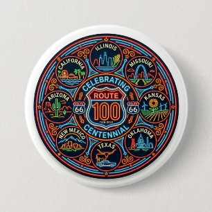 Classic Neon Route 66 Centennial Road Trip Gift 3 Inch Round Button