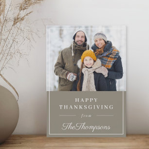 Classic Neutral Greige Thanksgiving Family Photo Holiday Card