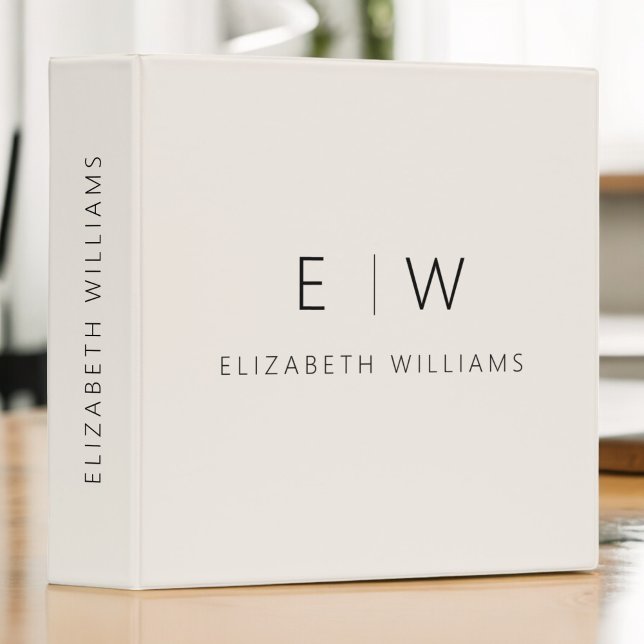 Classic Neutral Modern Minimalist Monogram Name Binder (Creator Uploaded)