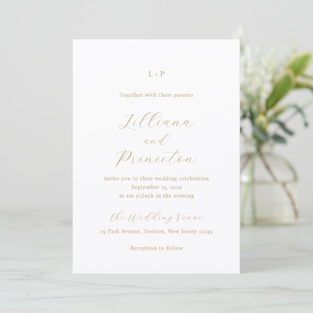 Classic Neutral Monogram Elegant Wedding Invitation (Standing Front)