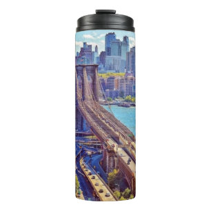 Classic New York City Brooklyn Bridge Skyline Thermal Tumbler