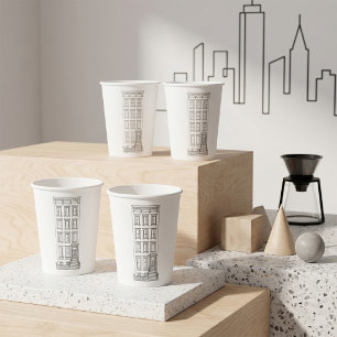 Classic New York Stoop Apartment Drawing Paper Cups