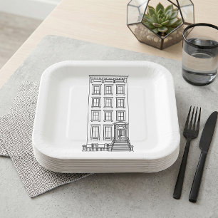 Classic New York Stoop Apartment Drawing Paper Plate