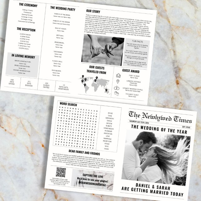 Classic Newspaper Wedding Program Info Photos (Newspaper Wedding Program Info Photos)