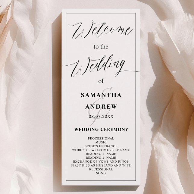 Classic noir blanc calligraphie programme de maria (Classic black white calligraphy wedding program)