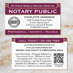 Classic Notary Signing Agent ID Logo Plum Gold Business Card