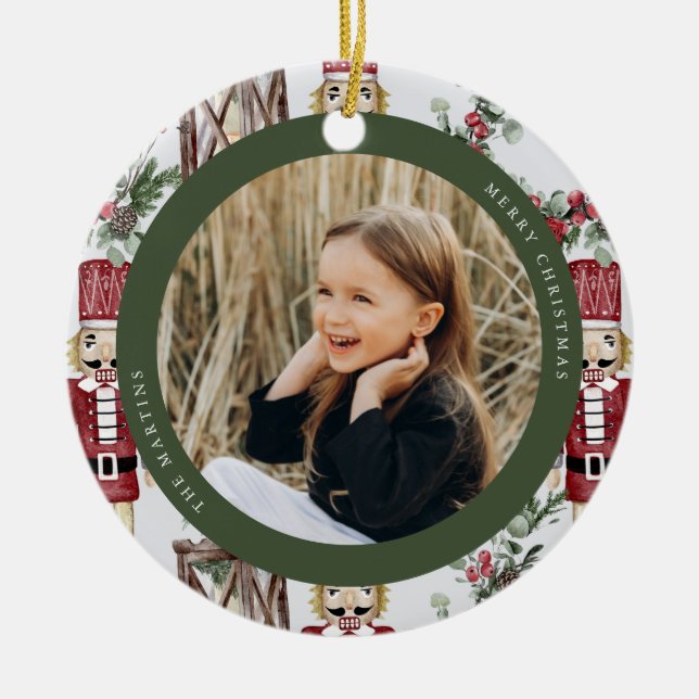 Classic Nutcraker Pattern Photo Ceramic Ornament (Front)