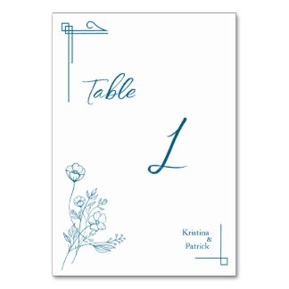Classic Ocean Blue Floral Design Table Number