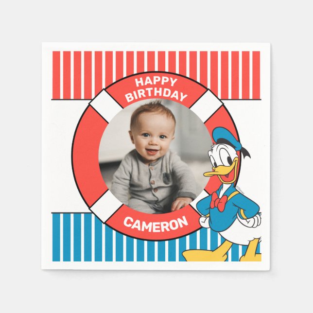 Classic Oh Boy Donald Duck Nautical Birthday Napkin (Front)