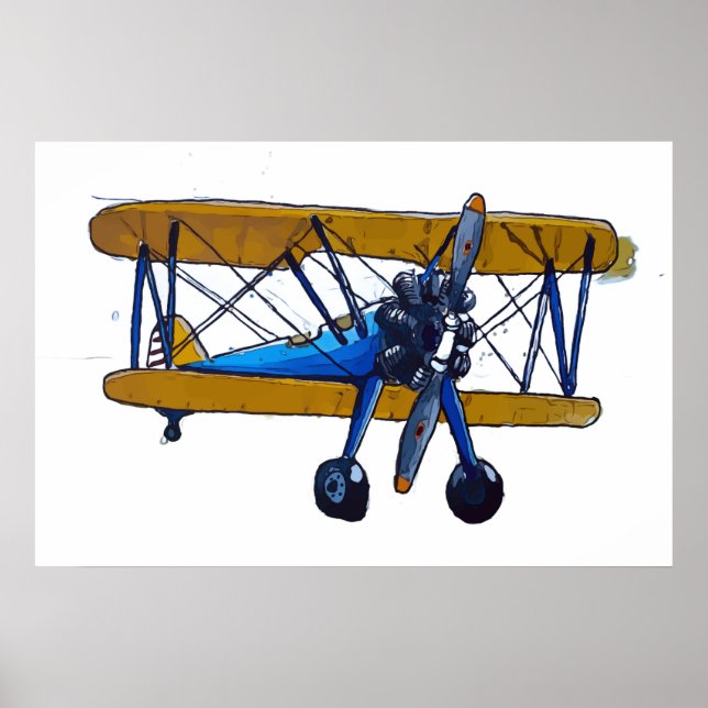 Classic old biplane with tricycle gear poster (Front)